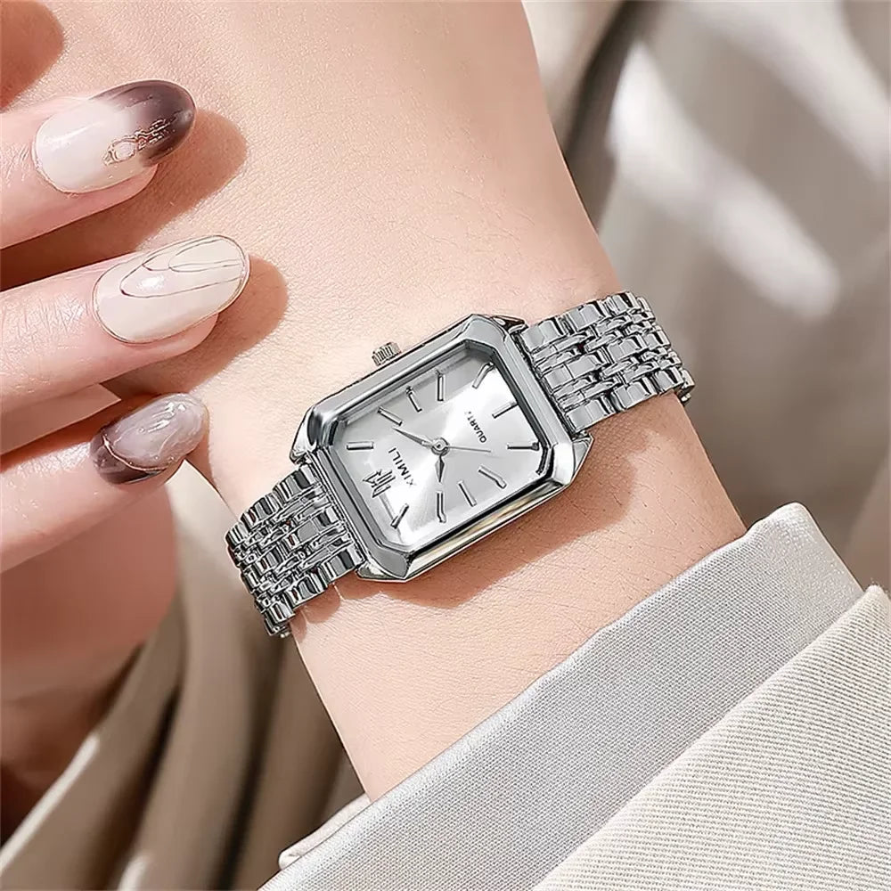 UTHAI-Relógio leve de aço inoxidável para mulheres, senhoras relógios de negócios, moda estudantil feminina, Qme Silver