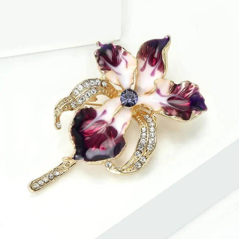 1Pcs Beautiful Women's Clothes Bag's Plants Brooch Pins Elegant Enamel Orchid Flower Brooches Gifts DIY Accessories Qme