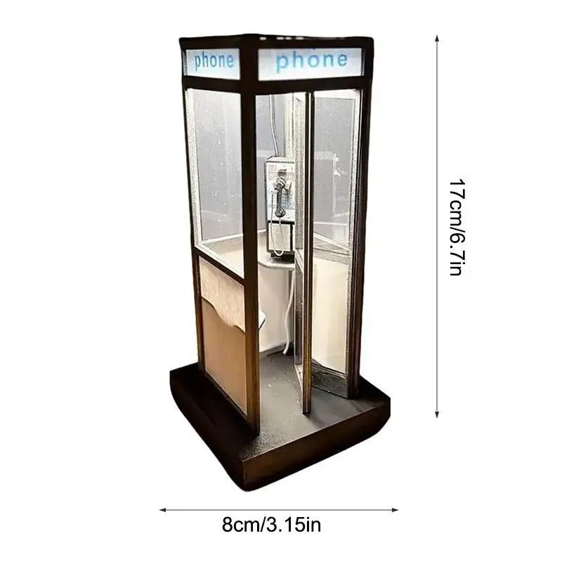 Retro Vintage Tall Phonebooth Lamp, Classic Telephone Booth Table Lamp With Warm LED Light, Phone Box Decorative Night Light. Qme