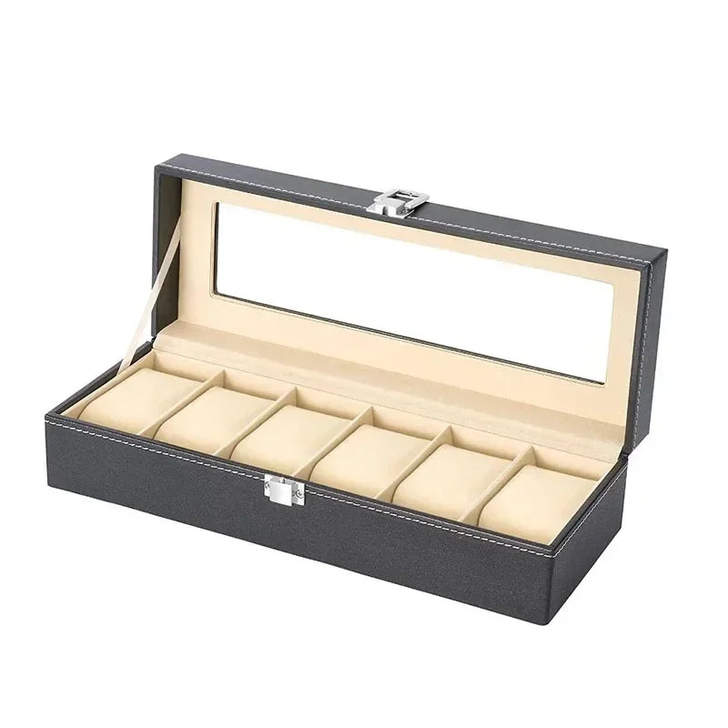Hot Sale PU Leather Display Storage Collection Organizer watch box Case With Glass Top Slot Men Watch Bracket Display Box Gifts Qme