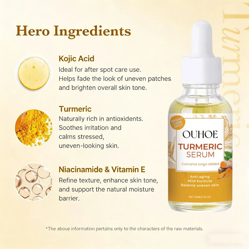 Turmeric Face Serum Repair Melanin Freckle Pigment Correcting Brighten Lightening Moisturizer Nourish Smooth Shrink Pore Essence Qme