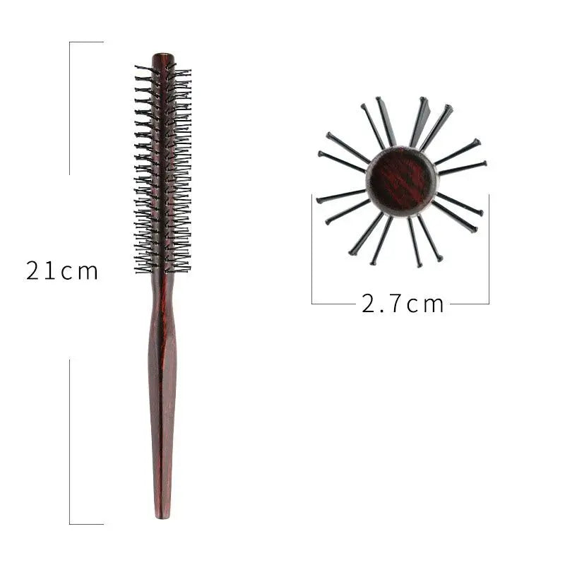 Curly Hair Styling Roller Comb Mini Round Nylon Brush Wooden Handle Qme