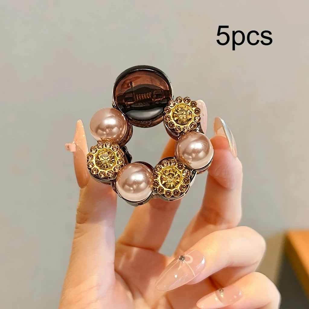 Luxury Crystal Mini Hair Claw Clip Elegant Half-tie Ponytail Barrettes Retro Rhinestone Small Hair Grab Hair Decor Accessories Qme 5pcs