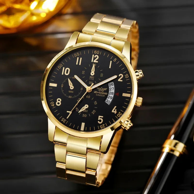 Relógios de negócios masculinos moda banda de aço relógio de quartzo masculino calendário relógio reloj hombre Qme black