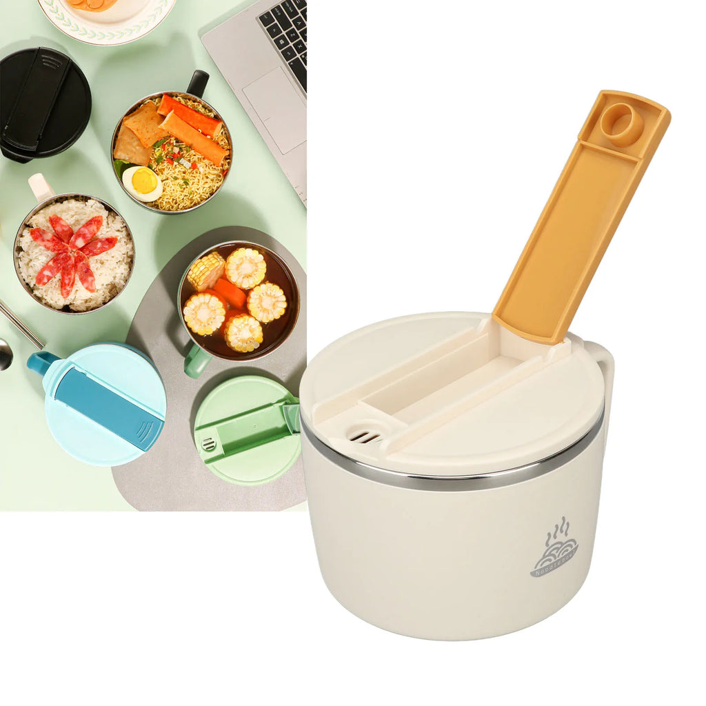 1200ml Stainless Steel Ramen Bowl with Lid Chopsticks Spork Portable Noodle Cup 304 Steel Food Container for Office School Qme