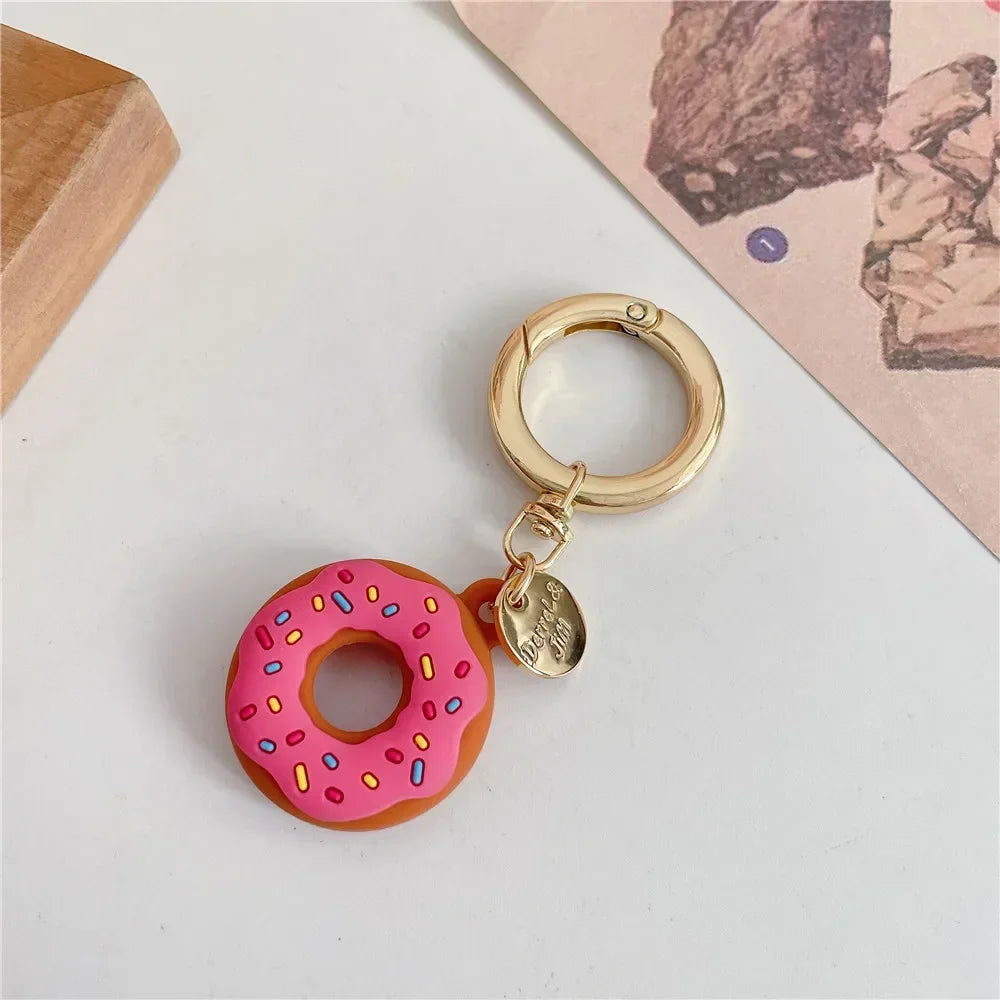 Cartoon Donut Silicone Case for Apple Airtag Case Dog Collar GPS Finder Protective Silicone Case for Apple Air Tag Tracker Case Qme Hot Pink