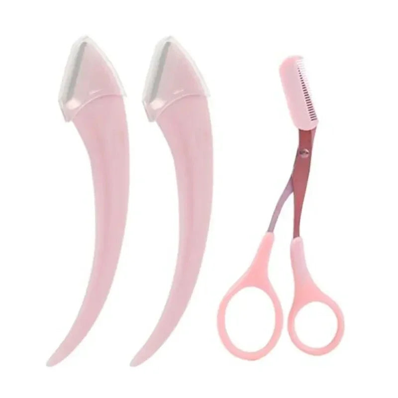 Stainless Steel Eyebrow Scissors with Comb Hair Removal Shaver Safe Eyebrow Trimmer Makeup Products Eyebrow Shaping Makeup Tools Qme C-3PCS