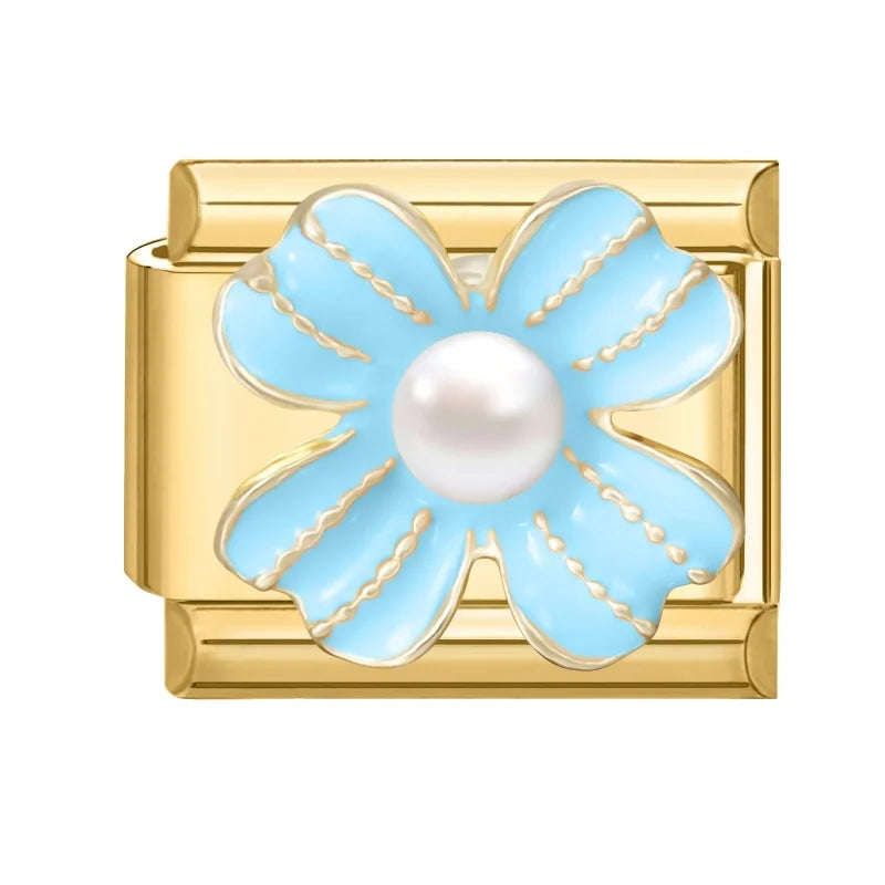 2026 Fashion Vintage Golden Pearl Flowers Gourd Shiny CZ Butterfly Italian Charms Fit 9mm Stainless Steel Bracelet Jewelry Gift Qme Style 1