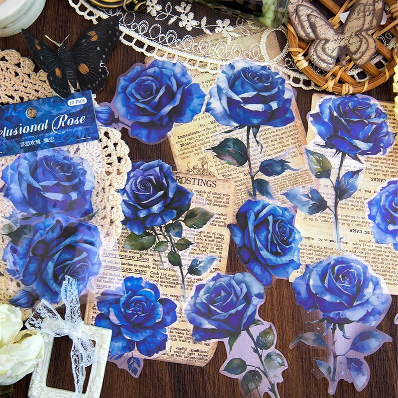 10 pcs/pack Large size rose Stickers Decorative Stick Labels Diary Album Scrapbooking material DIY junk journal supplies Qme