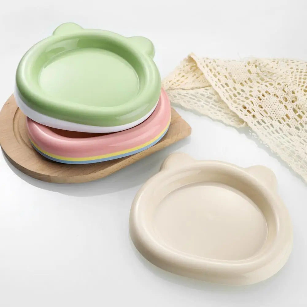 Plastic Cat Shape Bowl Wide Food Bowls Wet Dry Shallow Dish Anti-fall Qme