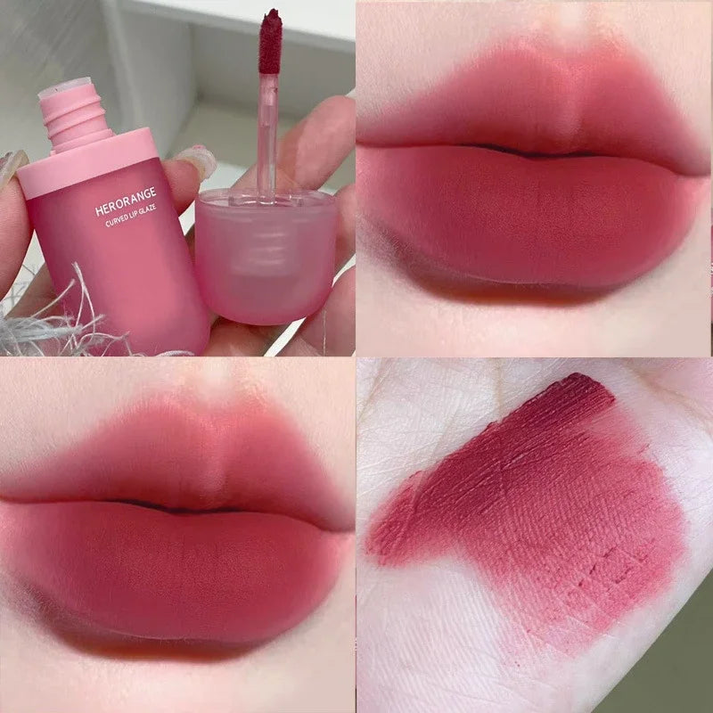 Red Brown Matte Velvet Lip Gloss Waterproof Liquid Lipstick Non-stick Cup Lips Tint Mud Makeup Rose Peach Lip Glaze Cosmetics Qme