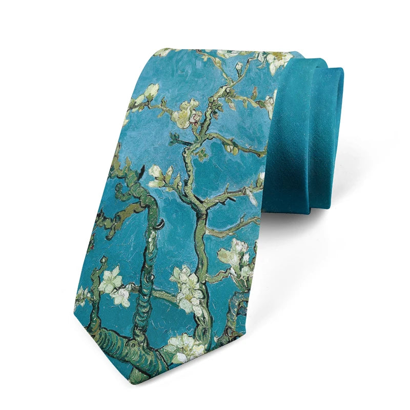 Retro Art Oil Painting Floral Print Tie Fashion Business Wedding Qme style4