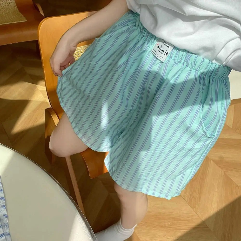 All Match Spring Summer Casual Shorts Women Baggy Chic Stripe Short Pants High Waist Elastic Waistband Thin Loose Shorts Girls Qme