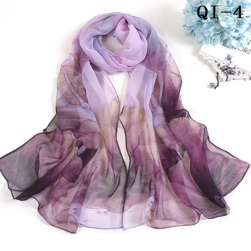Painting Lotus Beach Sun Protection Chiffon Georgette Scarf Women