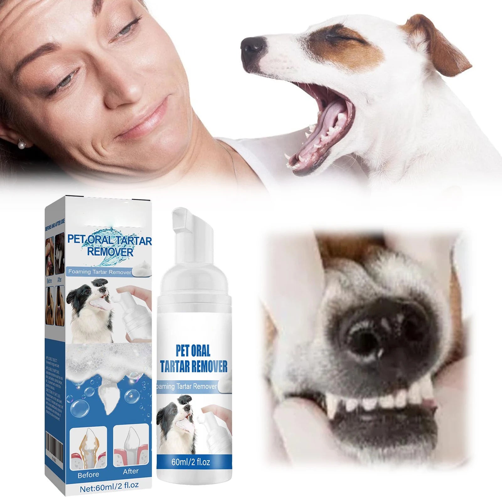 60ml Pet Oral Tartar Remover Spray Pet Oral Foam Cleaner Dogs And Cats Oral Cleanse Foams for Dogs & Cats Support Healthy Gums Qme