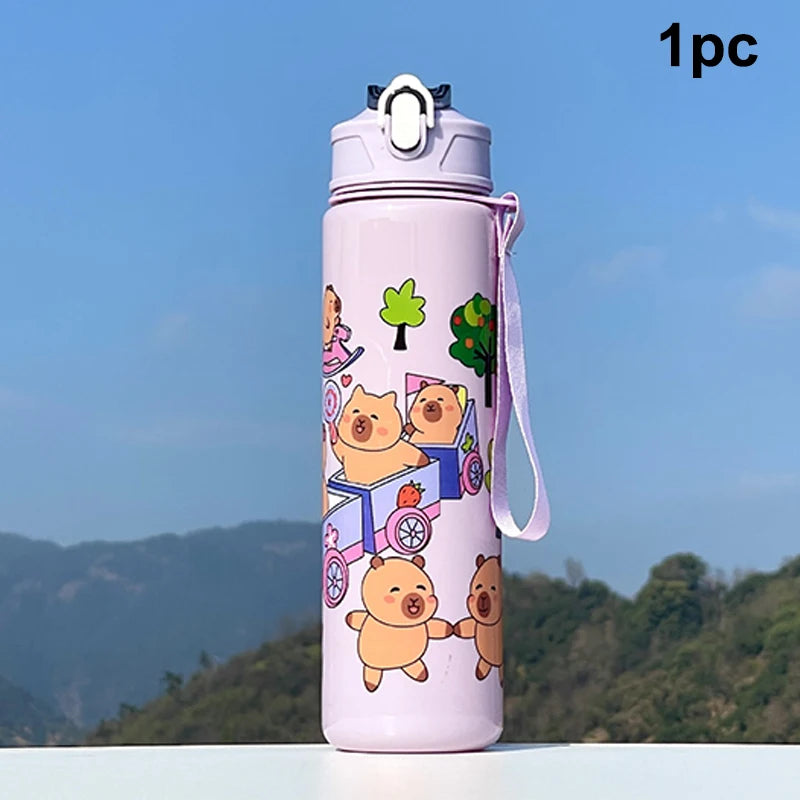 Cartoon Capybara Water Bottle Plastic Cup Portable Large Capacity Qme A4
