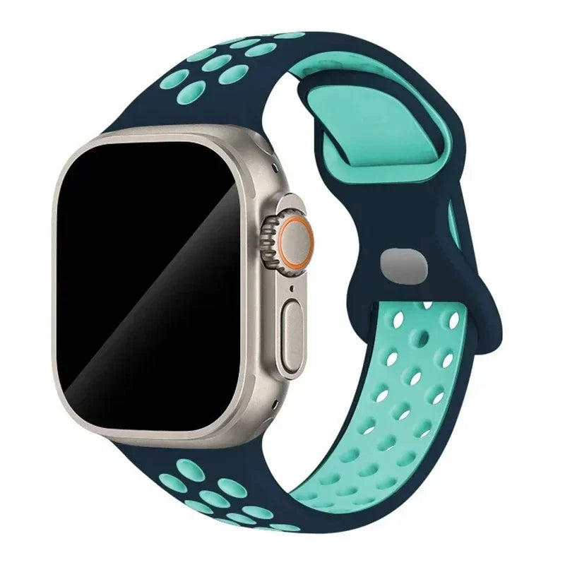 Silicone Strap for Apple Watch Band Ultra 2 49mm 38mm 42mm Sport Bracelet iWatch Series 9 8 7 41mm 45 mm 7 6 SE 5 4 3 44mm 40mm Qme 12 Blue Green 38MM 40MM 41MM