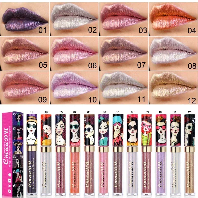 Gold Flash Liquid Lipstick Shimmer Lip Gloss Beauty Girl Diamond Glitter Lip Tint Waterproof Long Lasting Lipsticks Makeup Qme