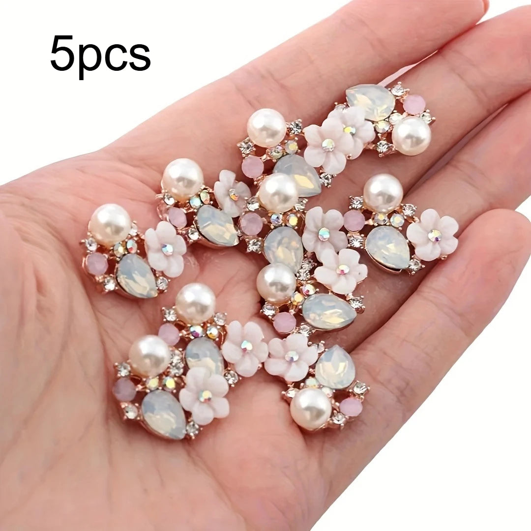 Imitation Shell Flower Plate Diamond Buckle Jewelry DIY Handmade Shoes, Clothing, Bags Alloy Accessories Pendant Qme 5pcs