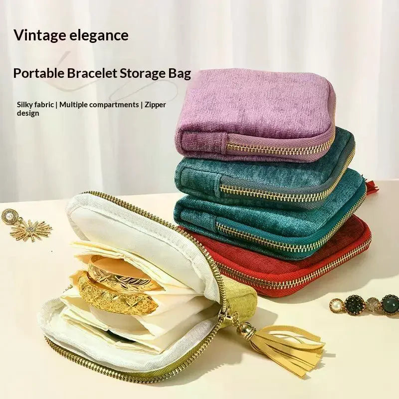 Soft Velvet Portable Jewelry Storage Bag Multi Slots Golden Zipper For Travel Bracelet Earring Necklace Storage Qme