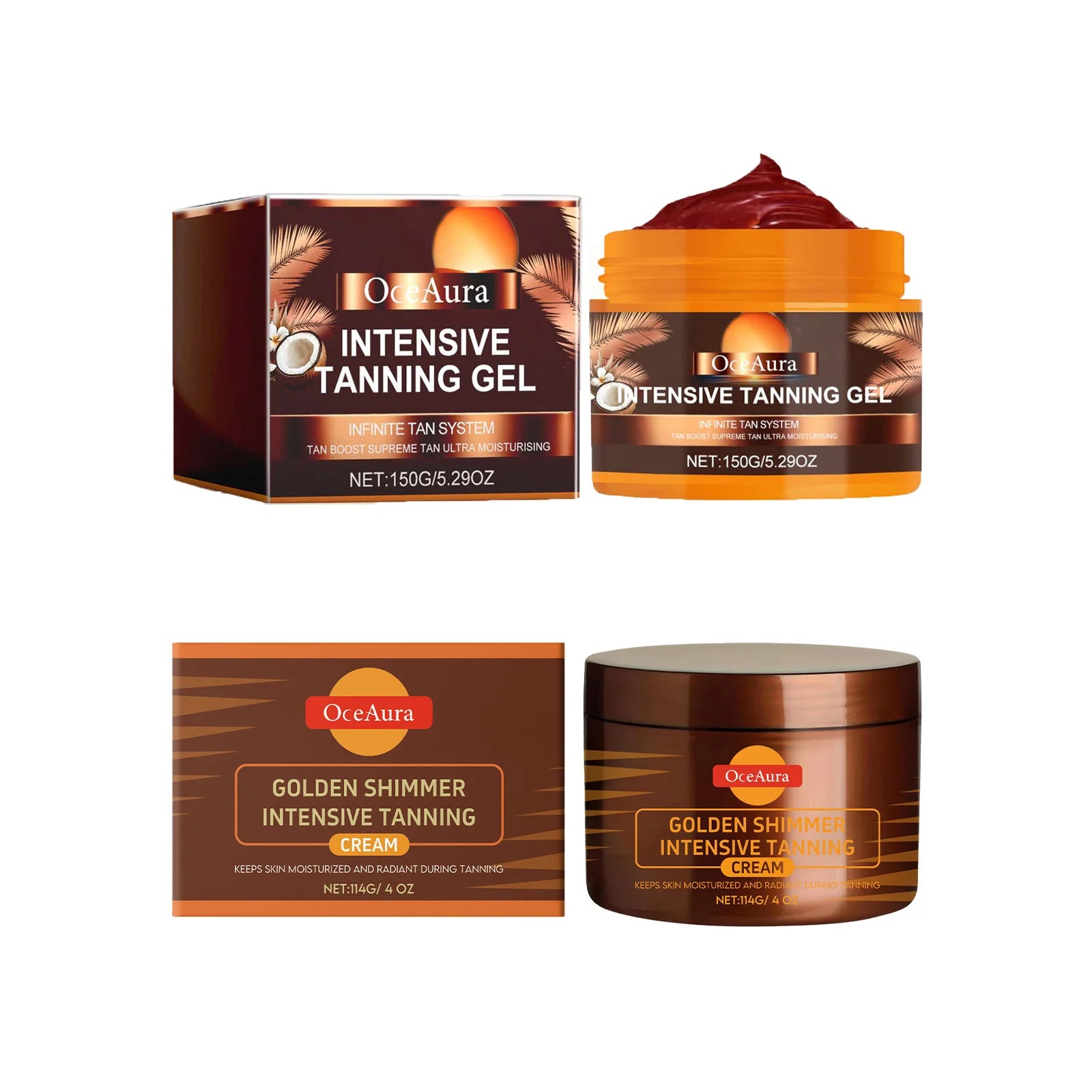 Intensive Tanning Gel & Cream Set Accelerator Bronzing Dark Skin Long Lasting Moisturizing Face Body Sunless Self Tanning Cream Qme