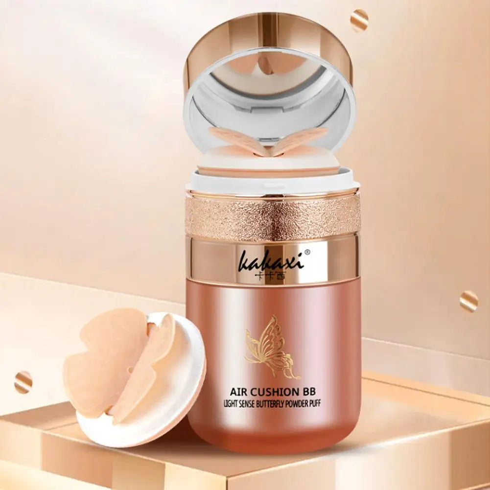Butterfly Cushion BB Cream,Moisturizing Concealer Makeup Base BB Liquid Foundation,Butterfly Air Cushion Powder Puff CC Cream Qme