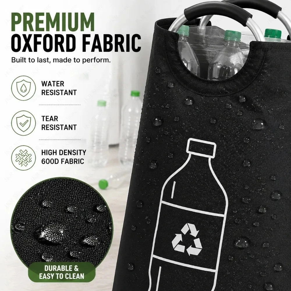 Foldable 82L Waste Recycling Basket Aluminum Carry Handle Large Empty Bottle Storage Bag For Kitchen Laundry Space Organizing Qme