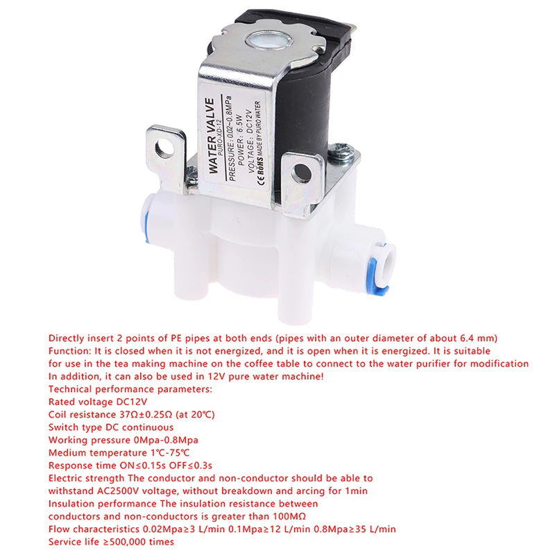 Inlet Solenoid Valve 12V 24V Pure Water Machine Purifier Reverse Qme