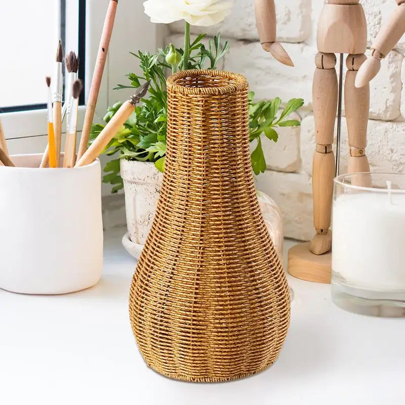 Rustic Vase Pampas Grass Home Decor Artistic Boho Woven Plant Holder Qme