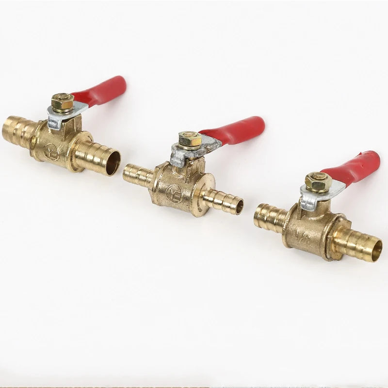 6/8/10/12mm Red Handle Valve Hose Barb Inline Brass Water Oil Air Gas Fuel Line Shutoff Ball Valve Pipe Fittings New Qme 12