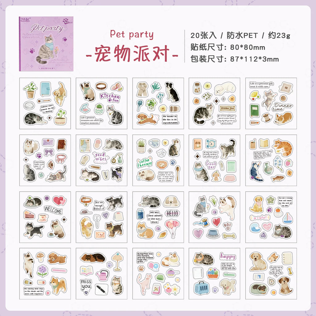 20/80Pcs/Book Cute Pet Party Series Die cut sticker book Handbook Calendar Greeting Cards Diary Notebook Album Material Stickers Qme A-20 Pcs