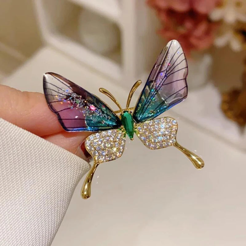 Butterfly Brooch Insect Corsage Women's Accessory Acrylic Transparent Wings High-grade Clothing Pin Qme Purple