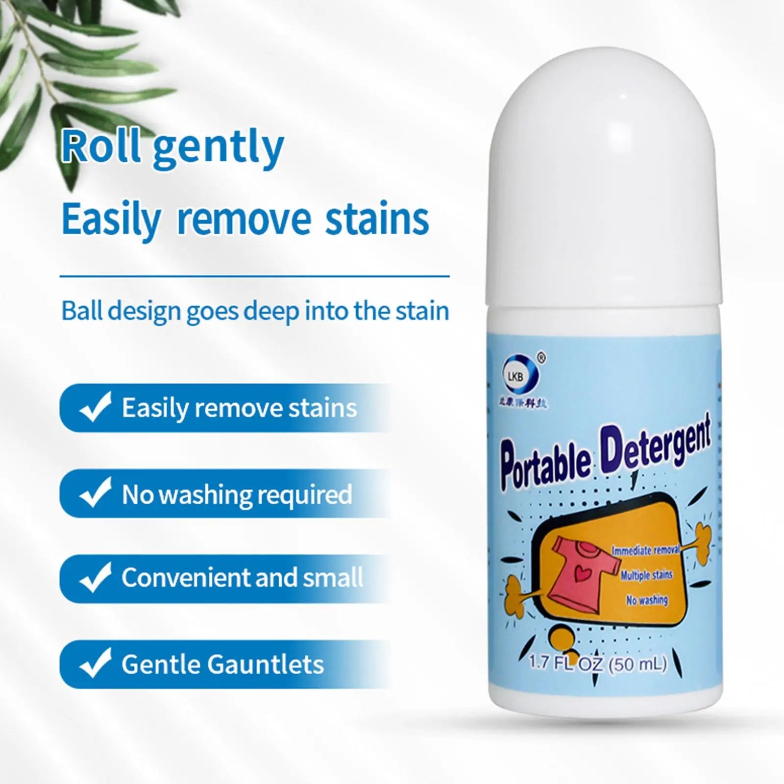 50ml Clothing Stain Removal Rolling Bead Portable Washing-Free Emergency Fast Clear Cleaner for Small Greasy Filth on T-Shirt Qme
