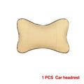 Car Neck Pillow Leather Headrests Both Sides Relieve Headaches Filled Qme Beige
