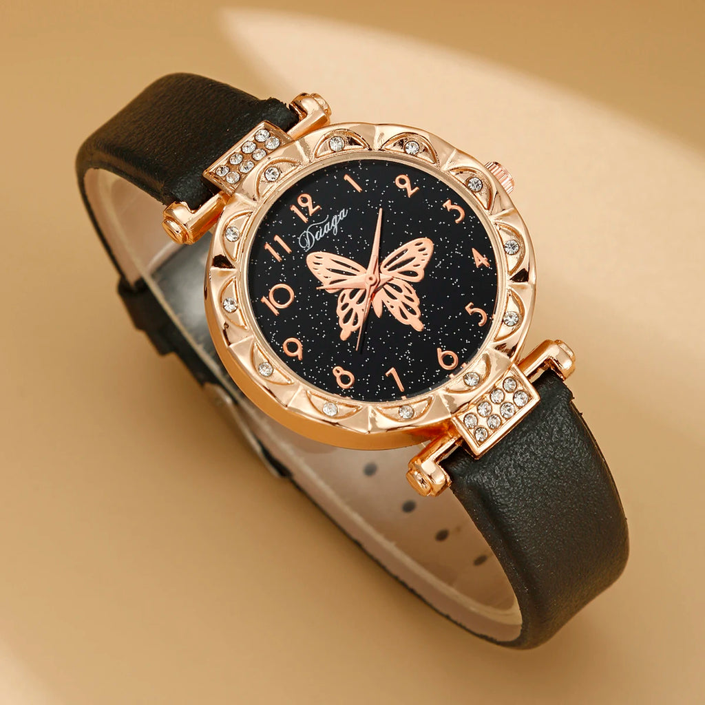 5pcs set women's fashionable and personalized minimalist classic butterfly digital belt watch quartz watch Qme
