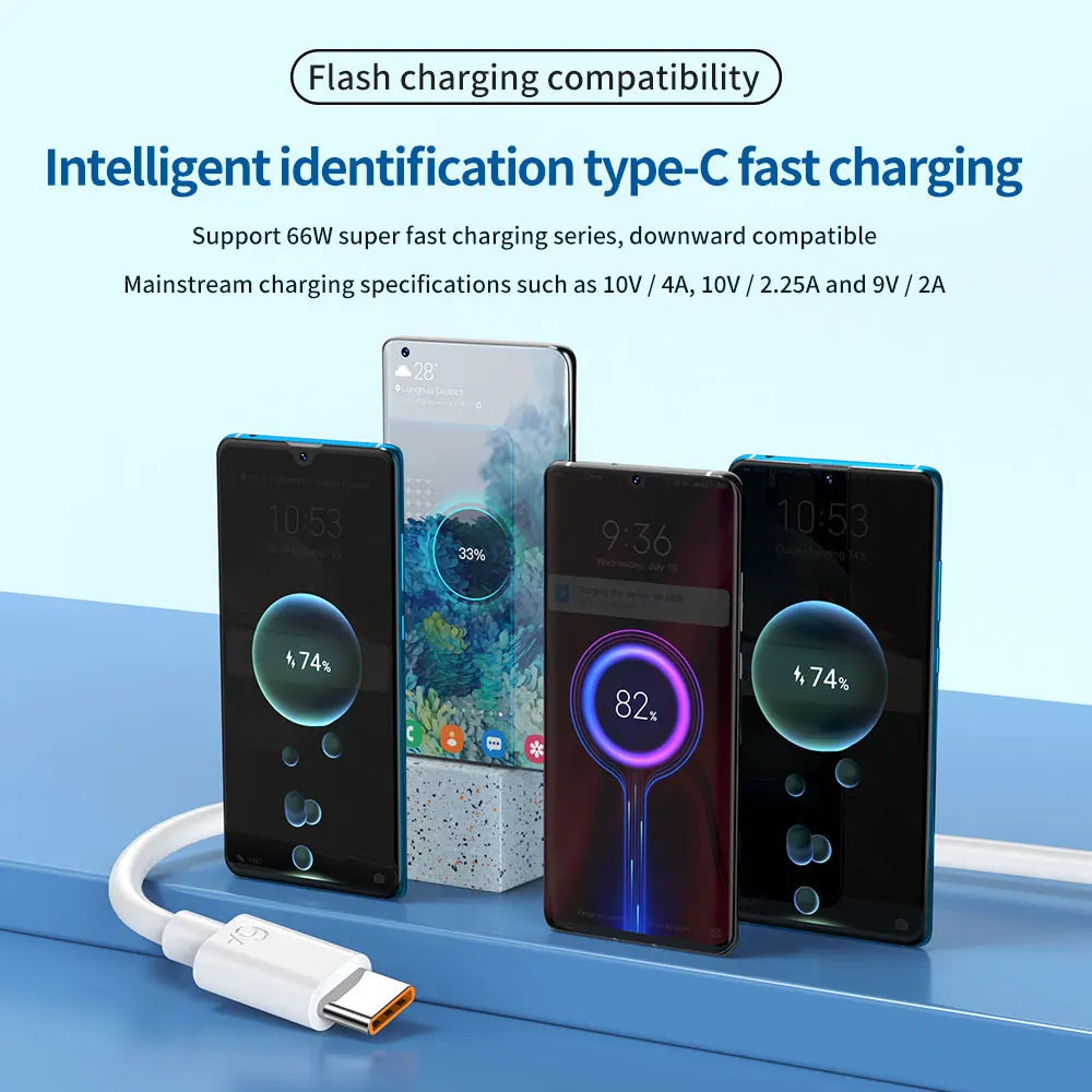 66W Universal USB to Type C Cable 0.25/1M/1.5M/2M Fast Charging Cable PD Quick Charge 3.0 For Android Huawei P30 Honor Data Cord Qme
