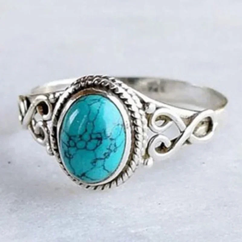 Fashion Retro Elegant Ring Natural Turquoise Wedding Engagement Qme