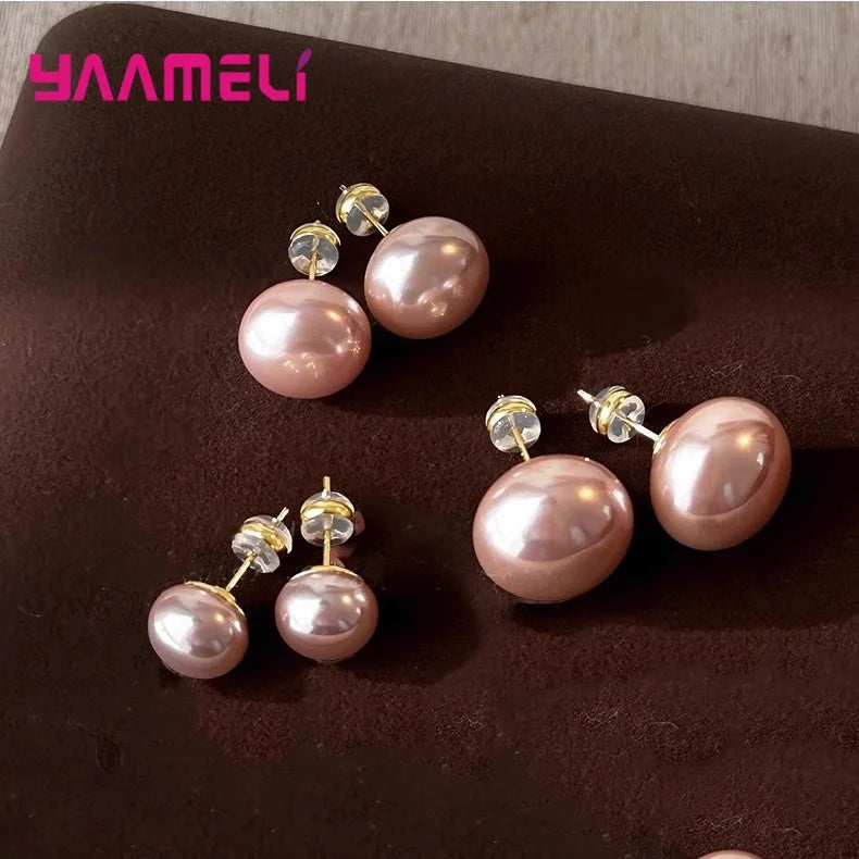 Pearl Earrings for Woman Lady 925 Sterling Silver Color Gold Coated Luxury Female Birthday Wedding Gift Jewelry Qme