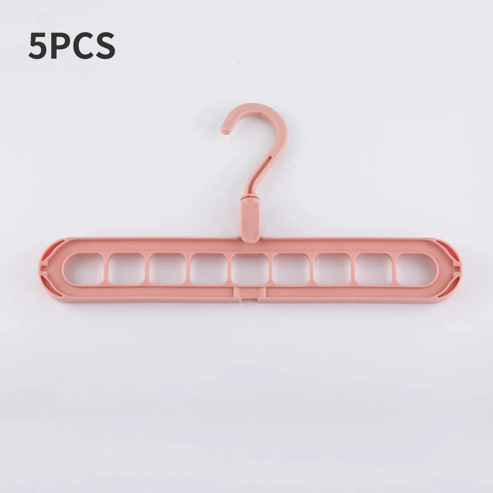 Plastic 9-Hole Foldable Hangers, Heavy Duty Space Saving Clothes Organizer Hangers, For Room, Closet, Wardrobe Home Door Qme 5pcs Pink