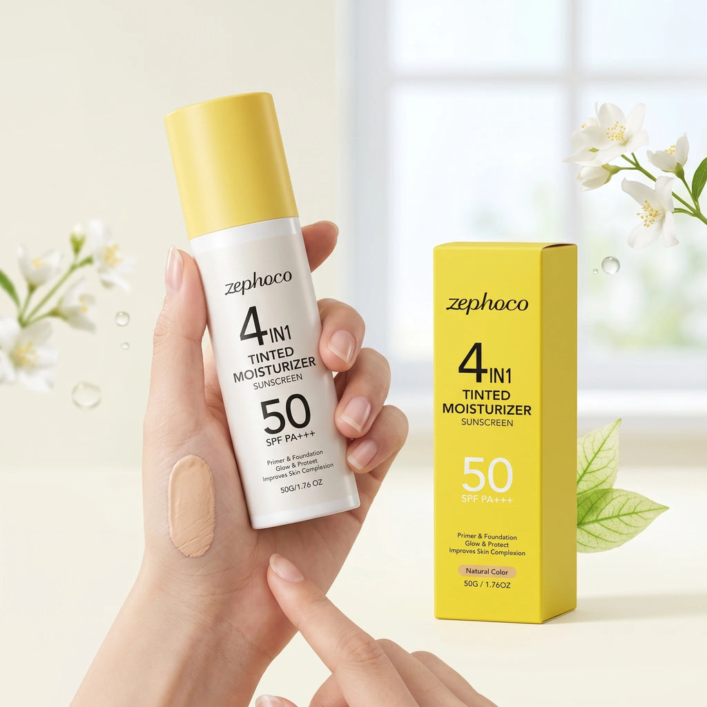 zephoco Tinted Moisturizer Sunscreen Spf 50 Anti UV Improve Skin Tone Full Coverage Foundation Base Makeup Moisturizing Sunblock Qme