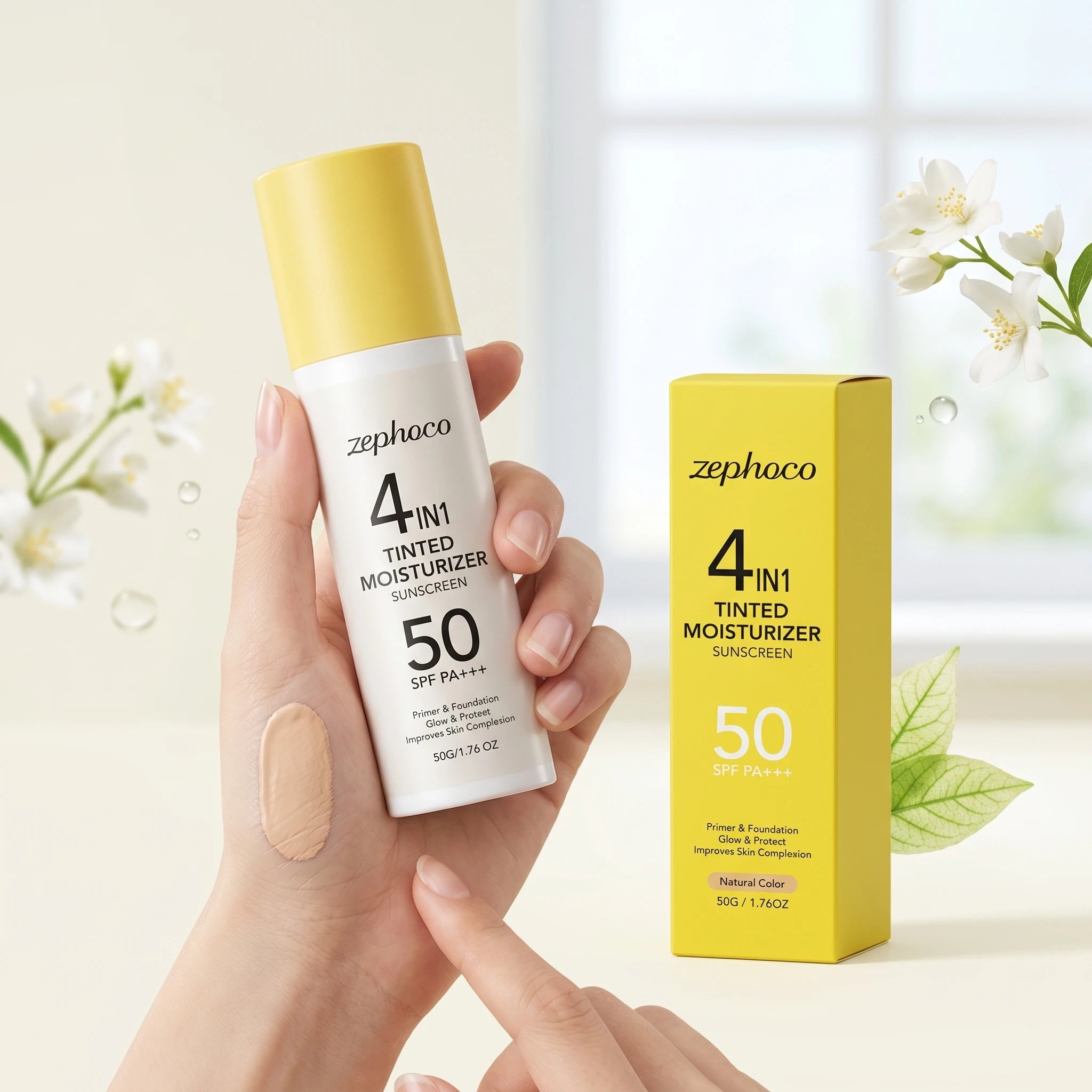 zephoco Tinted Moisturizer Sunscreen Spf 50 Anti UV Improve Skin Tone Full Coverage Foundation Base Makeup Moisturizing Sunblock Qme