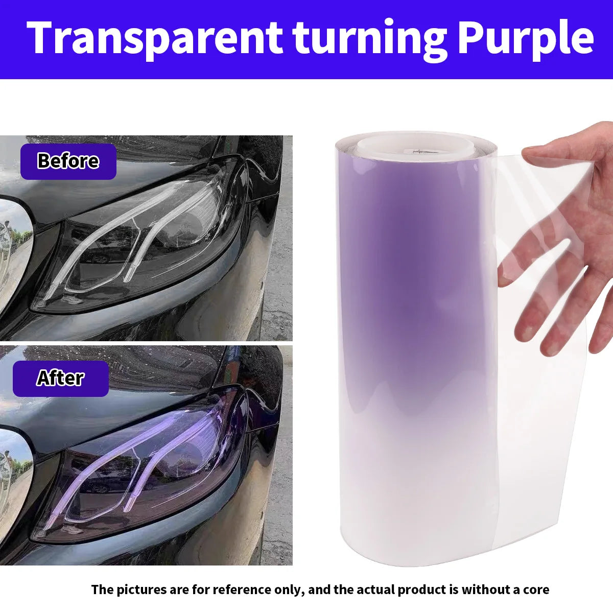 Intelligent UV Color Change TPU PPF Photochromic Car Headlight Film for Car Lamp DIY Motorcycle Qme To purple 60cm 40cm