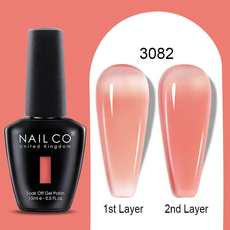 NAILCO Rubber Base Gel Polish Milky Pink Jelly White Beige 6Colors