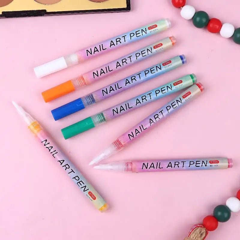 4 Colourful Nail Art Graffiti Pen Waterproof Diy Abstract Lines Fine Qme