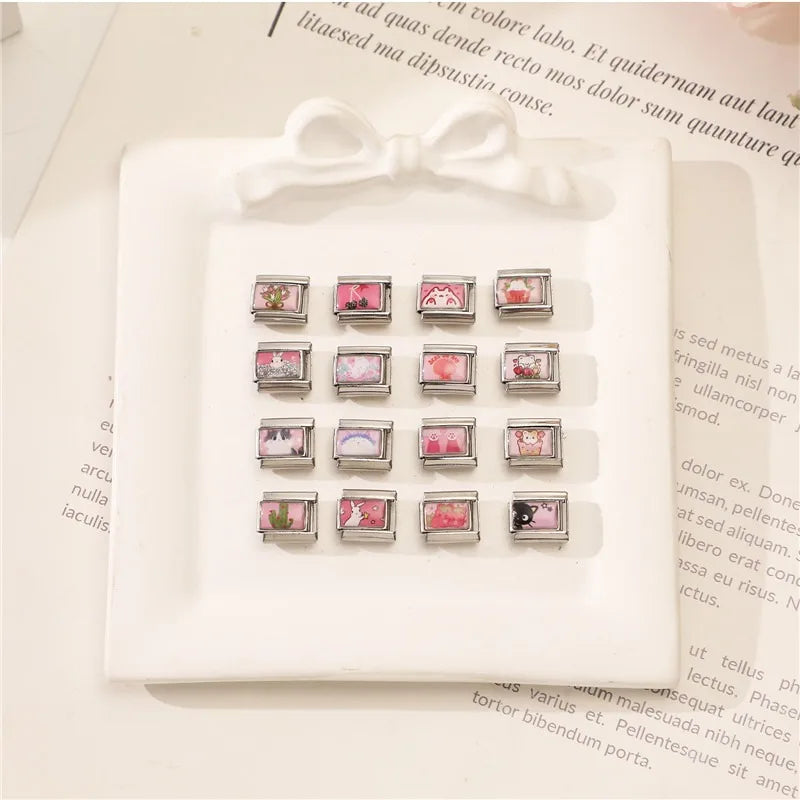 Romantic Lovely Rabbit Stars Flower Cast Dogs Italian Charm Link Fit 9MM Bracelet Stainless Steel Women Men DIY Making Jewelry Qme