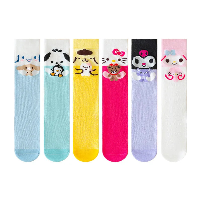 Hello Kitty Kuromi Knee-High Socks Summer Mesh Breathable Korean-Style Socks Cute Cartoon Student Over-the-Knee Socks Qme