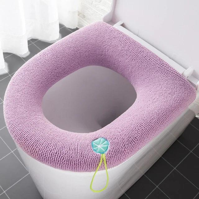 Thicken Warme WC Toilet Seat Cover Soft Mat Washable Closestool Mat Seat Case Toilet Lid Pad Bidet Cover Bathroom Accessories Qme pink