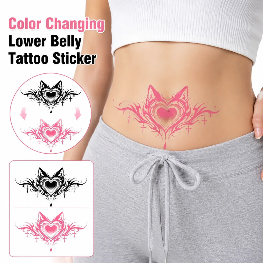 Heart Tribal Belly Waterproof Disposable Tattoo Sticker, Temporary Tattoo for Body Art Qme