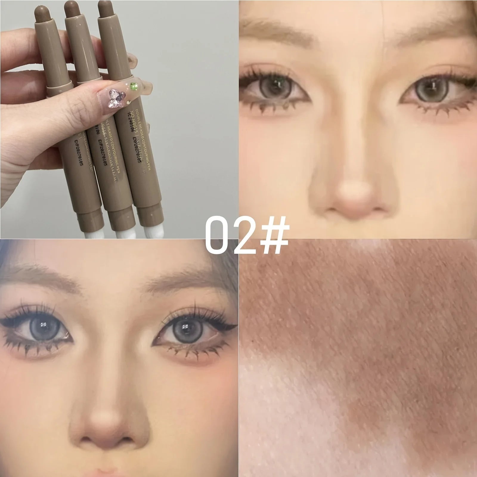 Highlighting & Bronzer Stick: Long Lasting Corrector with Brush, Brightening Concealer Pen, Nose Shadow, and Contouring Qme 02