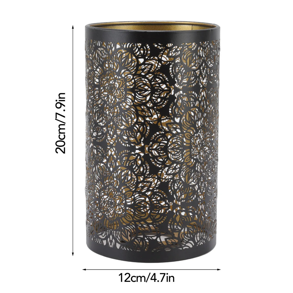 Lamp Shade Cylindrical Circular Pattern Black Lamp Shade Detachable Interventional Installation Wrought Iron for Nightstand Qme